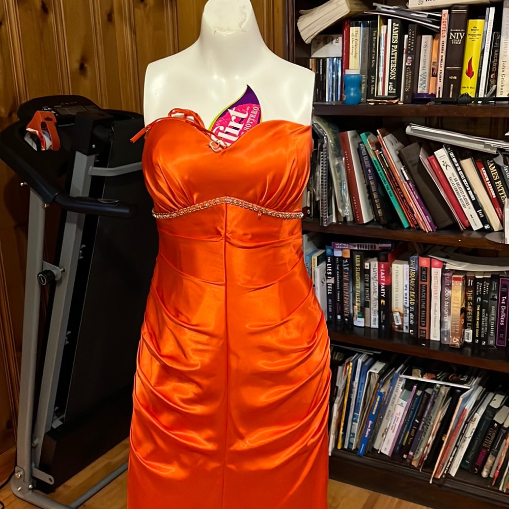 NWT bright orange ruched formal.